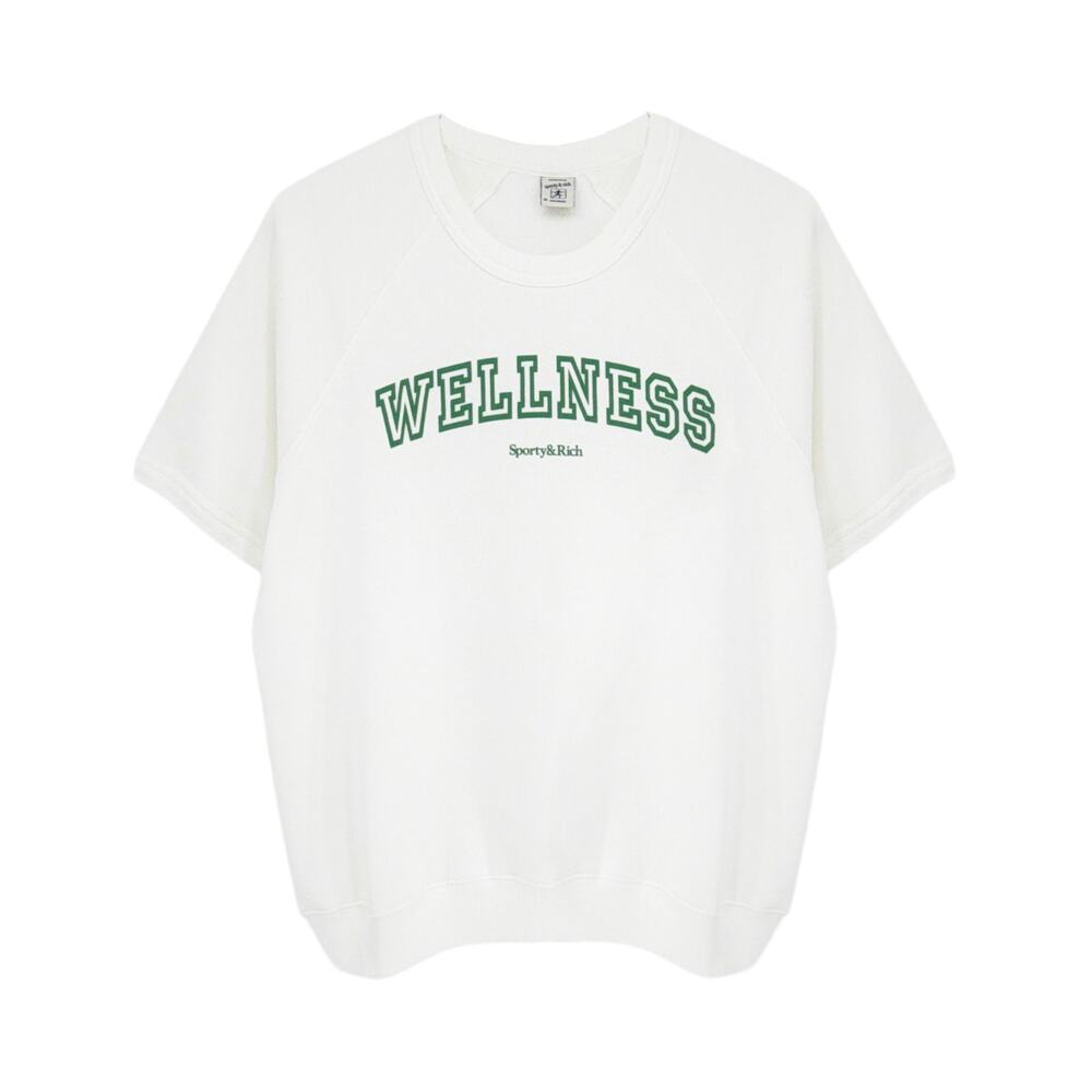 SPORTY & RICH Wellness Ivy Short Sleeve Soft Crewneck in White/Verde M